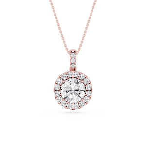 Round Lab Grown Diamond Halo Diamond Bail Solitaire Pendant - 16 to 18 Inches