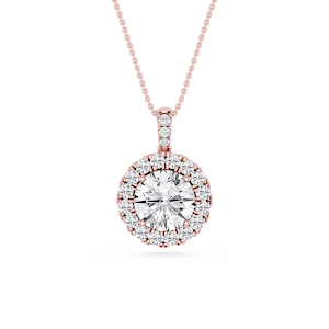 Round Lab Grown Diamond Halo Diamond Bail Solitaire Pendant - 16 to 18 Inches