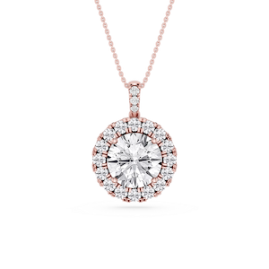 Round Lab Grown Diamond Halo Diamond Bail Solitaire Pendant - 16 to 18 Inches