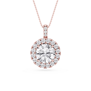 Round Lab Grown Diamond Halo Diamond Bail Solitaire Pendant - 16 to 18 Inches