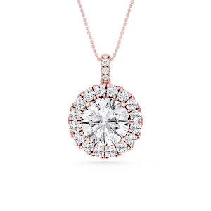 Round Lab Grown Diamond Halo Diamond Bail Solitaire Pendant - 16 to 18 Inches
