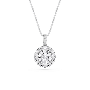 Round Lab Grown Diamond Halo Diamond Bail Solitaire Pendant - 16 to 18 Inches