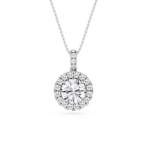 Round Lab Grown Diamond Halo Diamond Bail Solitaire Pendant - 16 to 18 Inches
