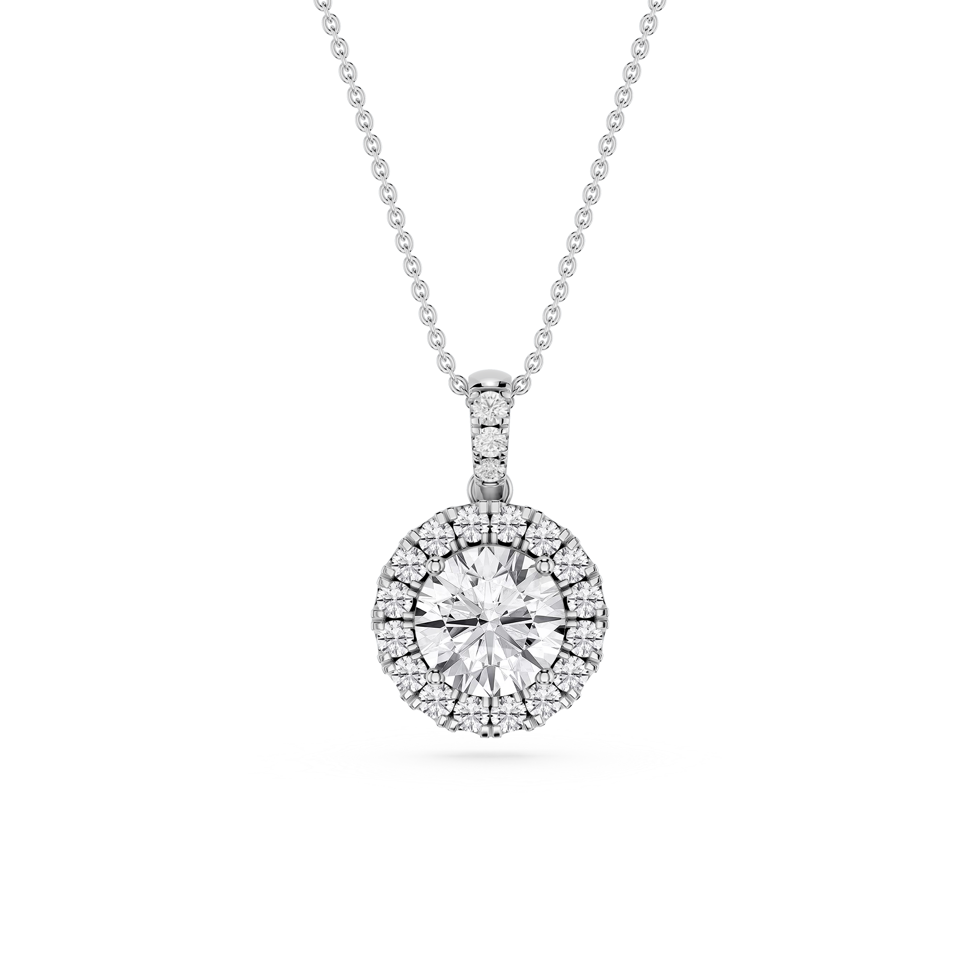 Round Lab Grown Diamond Halo Diamond Bail Solitaire Pendant - 16 to 18 Inches
