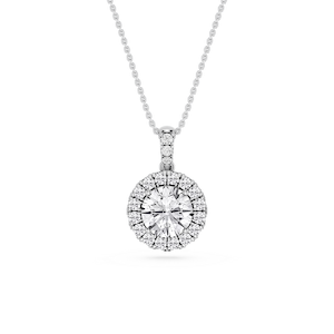 Round Lab Grown Diamond Halo Diamond Bail Solitaire Pendant - 16 to 18 Inches