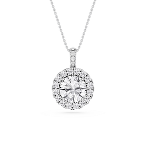 Round Lab Grown Diamond Halo Diamond Bail Solitaire Pendant - 16 to 18 Inches