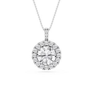 Round Lab Grown Diamond Halo Diamond Bail Solitaire Pendant - 16 to 18 Inches