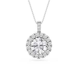 Round Lab Grown Diamond Halo Diamond Bail Solitaire Pendant - 16 to 18 Inches