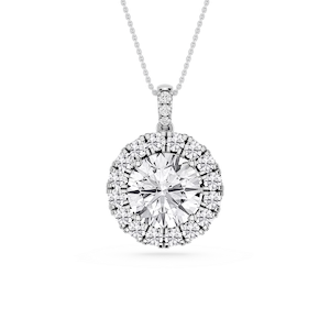 Round Lab Grown Diamond Halo Diamond Bail Solitaire Pendant - 16 to 18 Inches