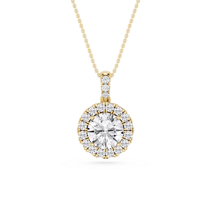 Round Lab Grown Diamond Halo Diamond Bail Solitaire Pendant - 16 to 18 Inches