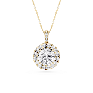 Round Lab Grown Diamond Halo Diamond Bail Solitaire Pendant - 16 to 18 Inches