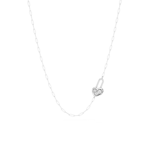 ⅒ ctw Round Lab Grown Diamond Heart Lock Paperclip Pendant - 18 Inches