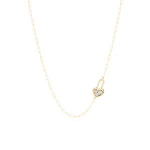 ⅒ ctw Round Lab Grown Diamond Heart Lock Paperclip Pendant - 18 Inches