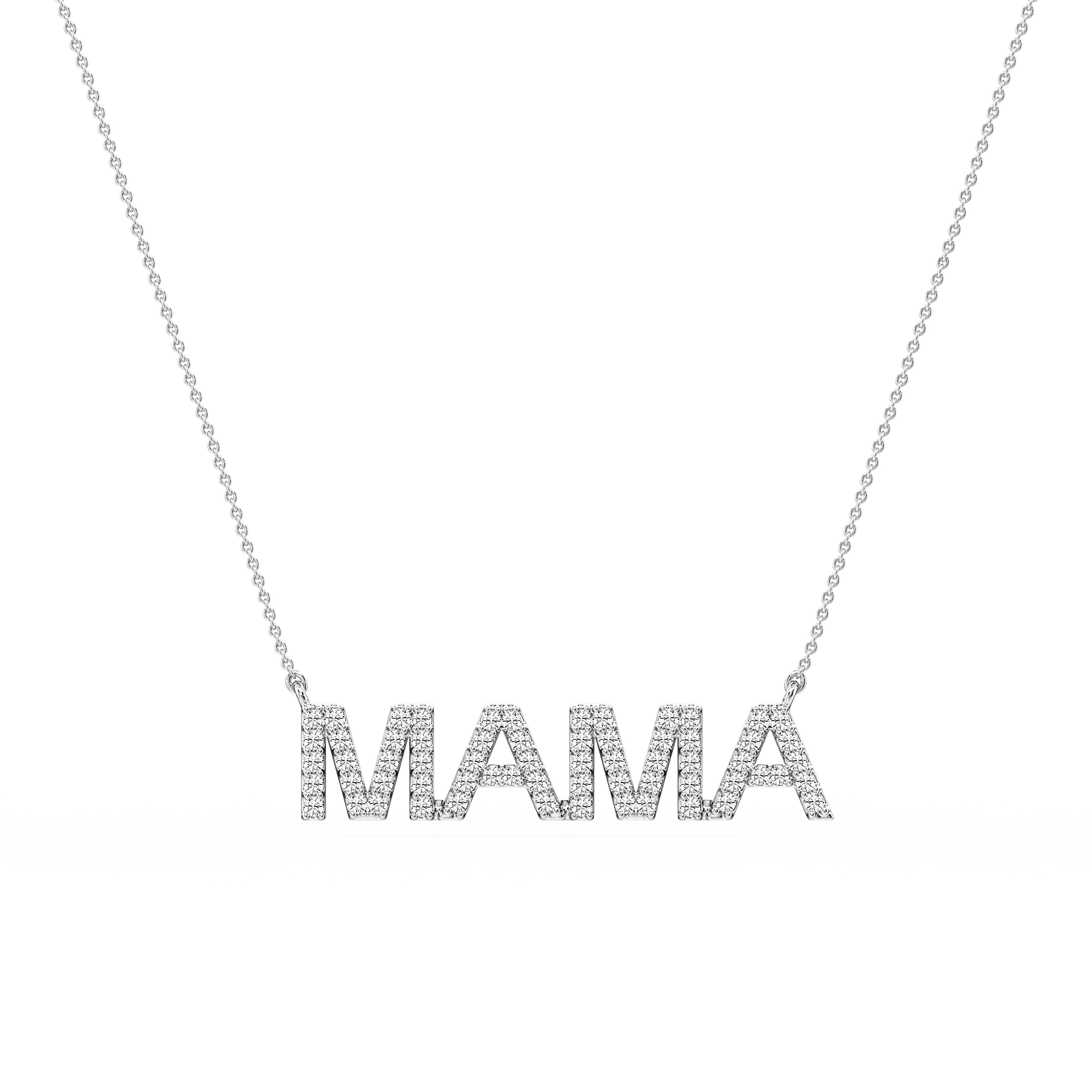 Round Lab Grown Diamond Mama Block Letter Pendant - 16 to 18 Inches