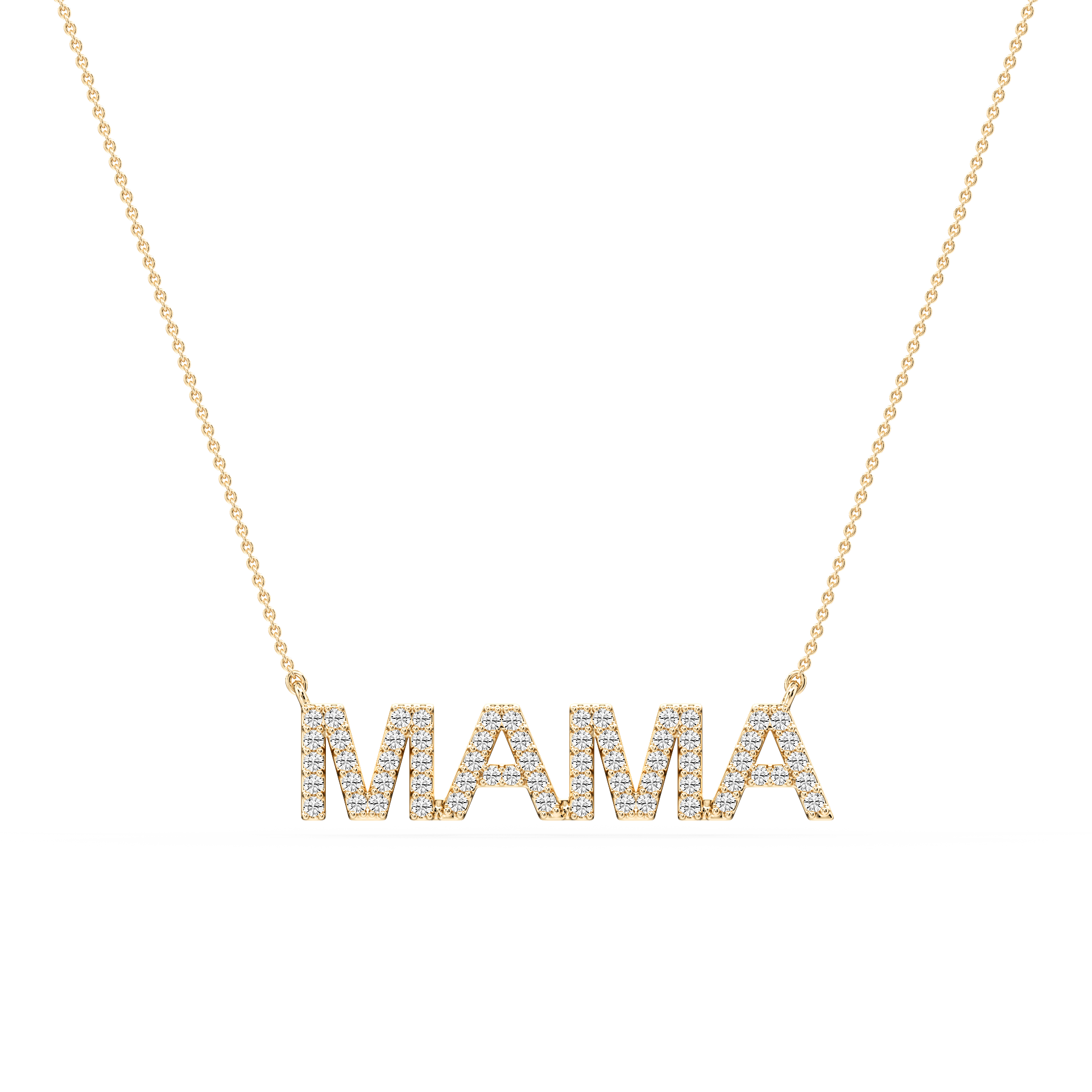 Round Lab Grown Diamond Mama Block Letter Pendant - 16 to 18 Inches