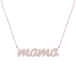 Round Lab Grown Diamond Mama Cursive Letter Pendant - 16 to 18 Inches