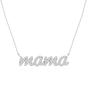 Round Lab Grown Diamond Mama Cursive Letter Pendant - 16 to 18 Inches
