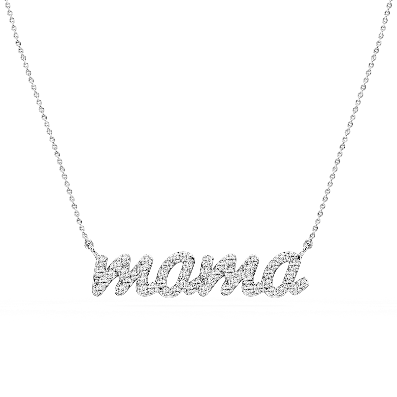 Round Lab Grown Diamond Mama Cursive Letter Pendant - 16 to 18 Inches