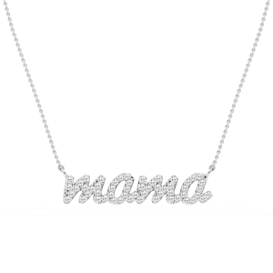 Round Lab Grown Diamond Mama Cursive Letter Pendant - 16 to 18 Inches