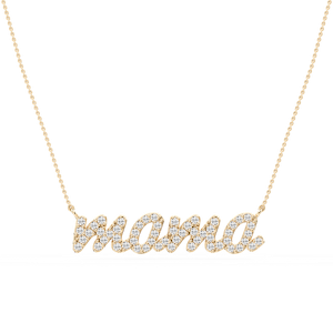 Round Lab Grown Diamond Mama Cursive Letter Pendant - 16 to 18 Inches
