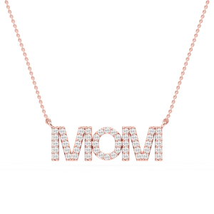 Round Lab Grown Diamond Mom Block Letter Pendant - 16 to 18 Inches