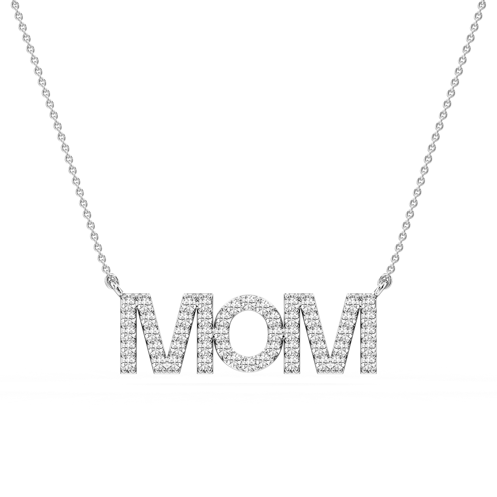 Round Lab Grown Diamond Mom Block Letter Pendant - 16 to 18 Inches
