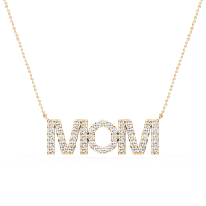Round Lab Grown Diamond Mom Block Letter Pendant - 16 to 18 Inches