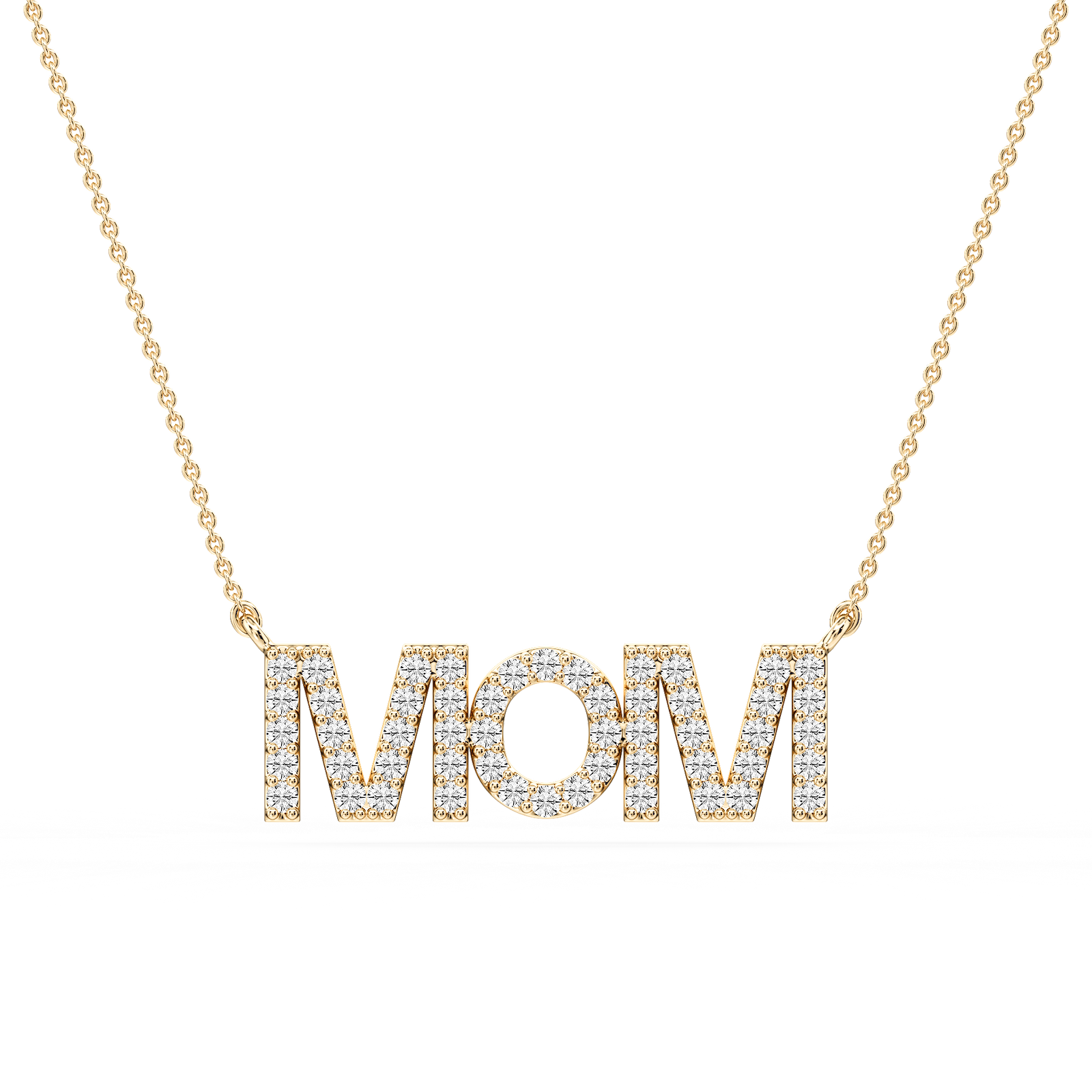 Round Lab Grown Diamond Mom Block Letter Pendant - 16 to 18 Inches
