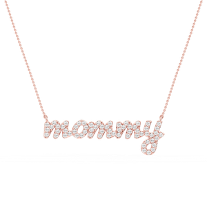 Round Lab Grown Diamond Mommy Cursive Letter Pendant - 16 to 18 Inches