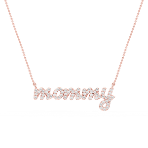 Round Lab Grown Diamond Mommy Cursive Letter Pendant - 16 to 18 Inches