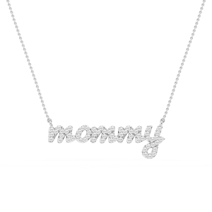 Round Lab Grown Diamond Mommy Cursive Letter Pendant - 16 to 18 Inches