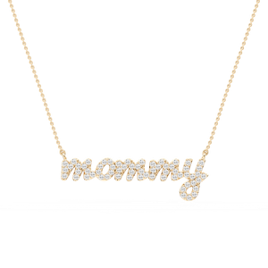 Round Lab Grown Diamond Mommy Cursive Letter Pendant - 16 to 18 Inches