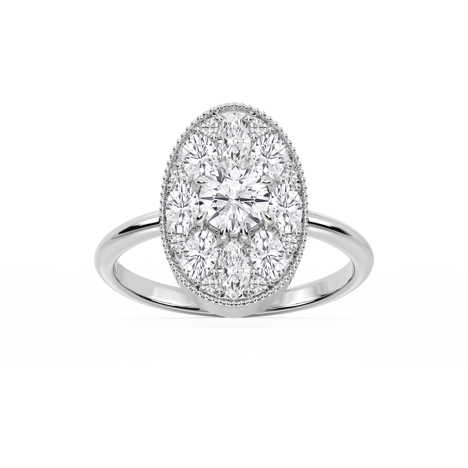 Nellie 1 ⅓ ctw Oval, Marquise, and Round Lab Grown Diamond Multi Shape Halo Vintage Promise Ring