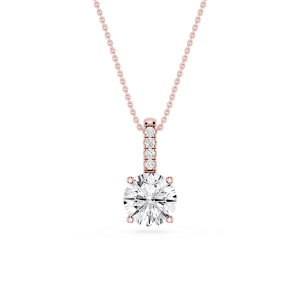 Round Lab Grown Diamond Pave Bail Solitaire Pendant - 16 to 18 Inches