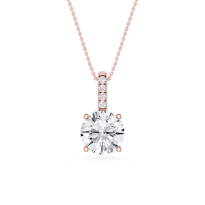 Round Lab Grown Diamond Pave Bail Solitaire Pendant - 16 to 18 Inches