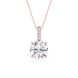 Round Lab Grown Diamond Pave Bail Solitaire Pendant - 16 to 18 Inches