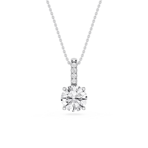 Round Lab Grown Diamond Pave Bail Solitaire Pendant - 16 to 18 Inches
