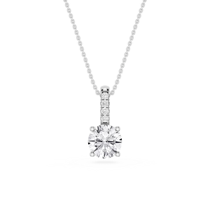 Round Lab Grown Diamond Pave Bail Solitaire Pendant - 16 to 18 Inches