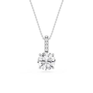 Round Lab Grown Diamond Pave Bail Solitaire Pendant - 16 to 18 Inches
