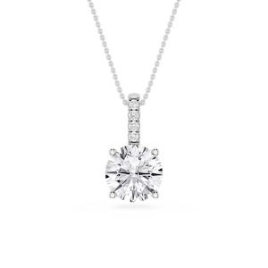 Round Lab Grown Diamond Pave Bail Solitaire Pendant - 16 to 18 Inches
