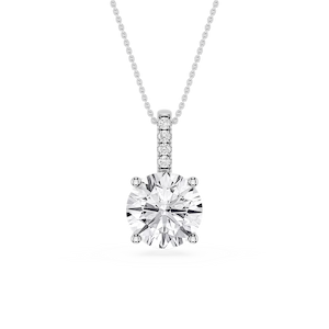 Round Lab Grown Diamond Pave Bail Solitaire Pendant - 16 to 18 Inches