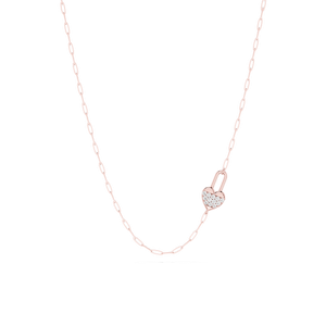 ⅒ ctw Round Lab Grown Diamond Pave Heart Lock Paperclip Pendant - 18 Inches