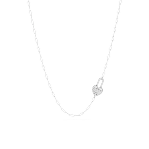 ⅒ ctw Round Lab Grown Diamond Pave Heart Lock Paperclip Pendant - 18 Inches