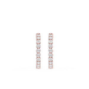 Round Lab Grown Diamond Single Shared Prong Hoop Earrings