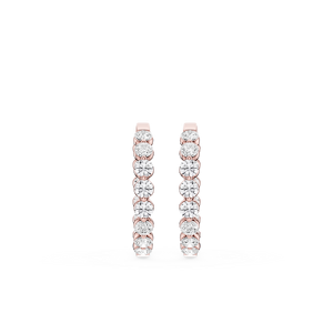 Round Lab Grown Diamond Single Shared Prong Hoop Earrings