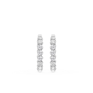 Round Lab Grown Diamond Single Shared Prong Hoop Earrings