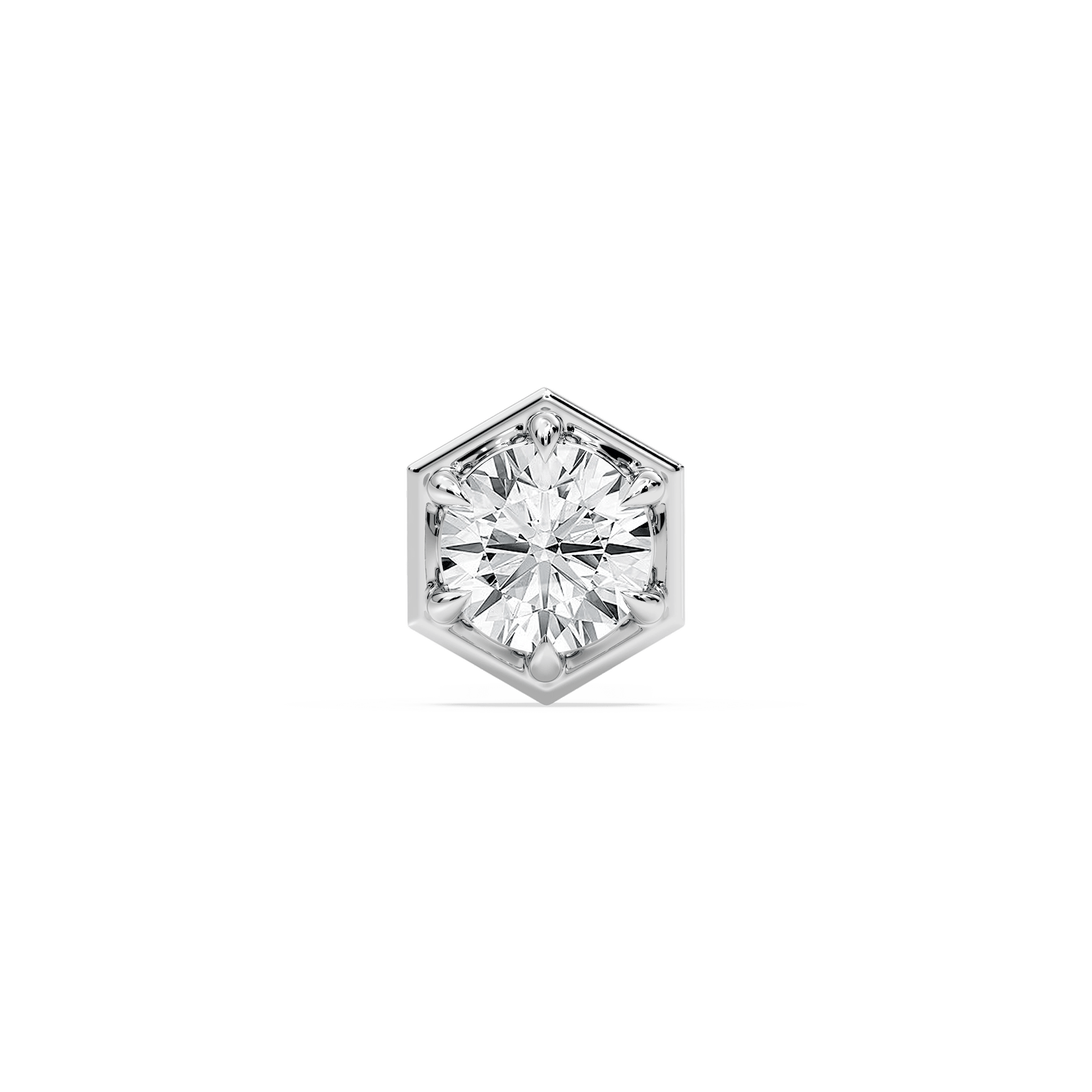 Round Lab Grown Diamond Hexagon Bezel Single Stud Earring