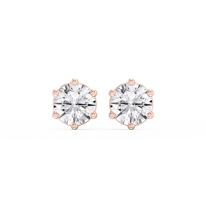 Round Lab Grown Diamond Six Prong Basket Stud Earrings
