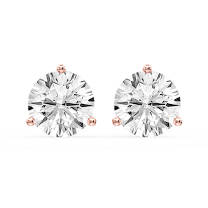 Round Certified Lab Grown Diamond Classic Three Prong Martini Stud Earrings