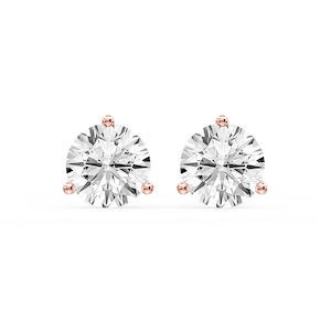 Round Certified Lab Grown Diamond Classic Three Prong Martini Stud Earrings
